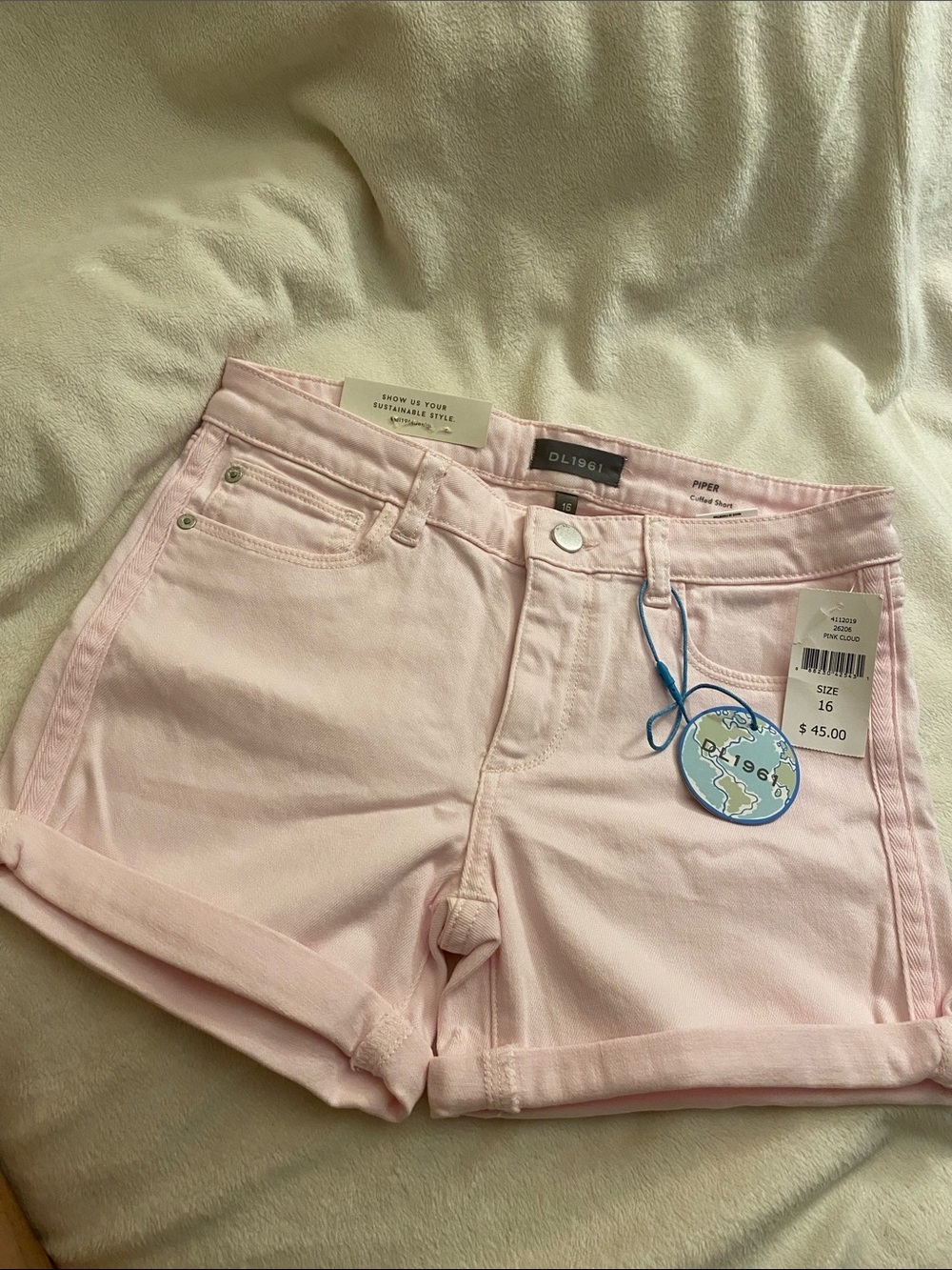 DL1961 Light Pink Girls Denim Shorts - Rolled Hem